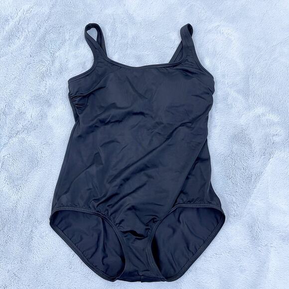 Lands End Scoop Neck Tugless One Piece Swimsuit Black Padded Soft Bra Womens 8 - Picture 1 of 7